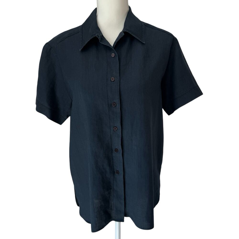 CLUB CLASSICS Top Womens 10 Navy Tunic 100% Linen Preppy Coastal Resort Wear